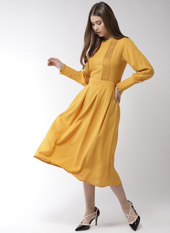StyleStone فستان ميدي A-Line أصفر سادة من ستايل ستون للنساء - Image 3