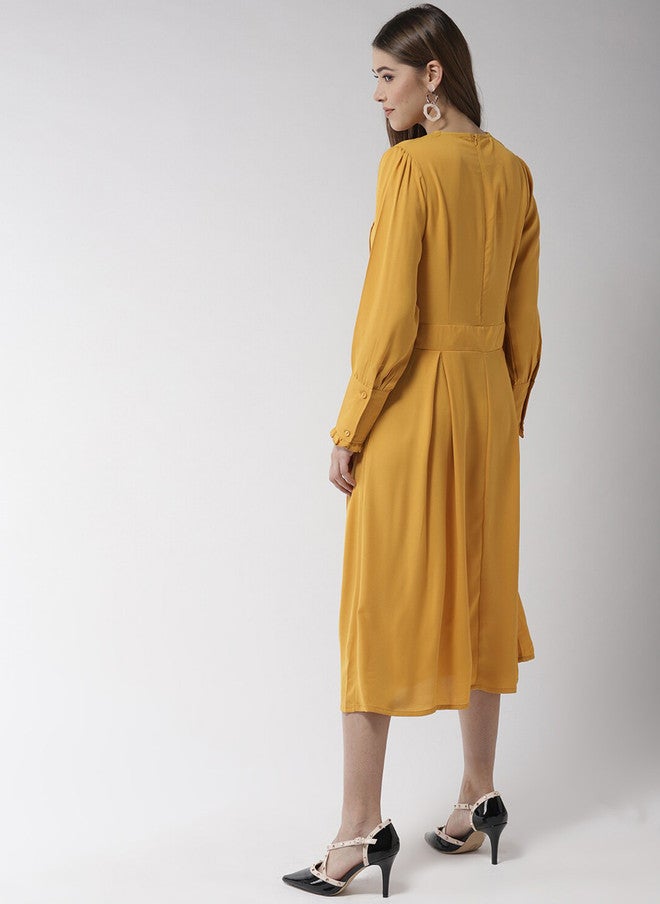 StyleStone فستان ميدي A-Line أصفر سادة من ستايل ستون للنساء - Image 4