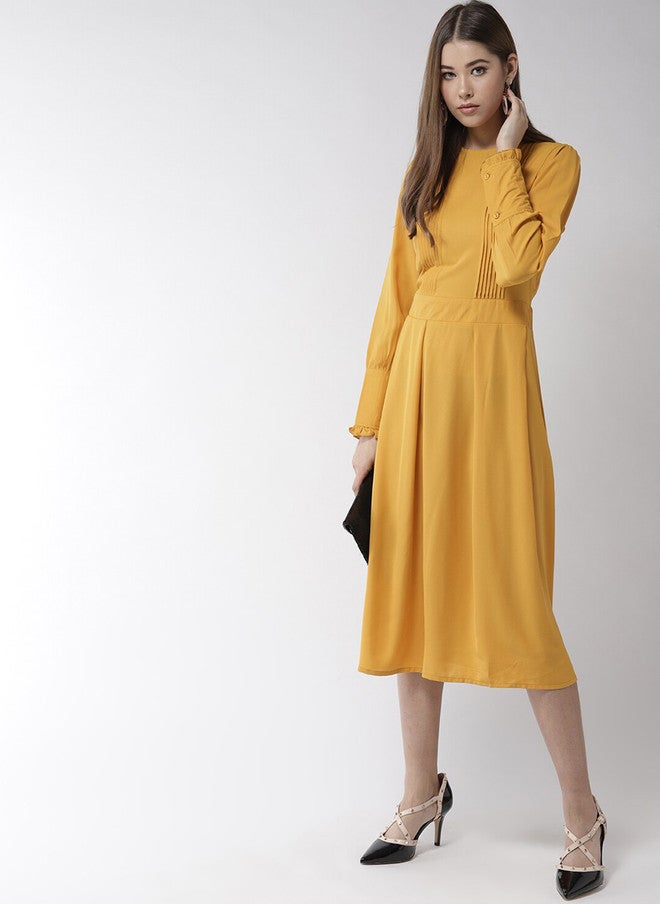 StyleStone فستان ميدي A-Line أصفر سادة من ستايل ستون للنساء - Image 5
