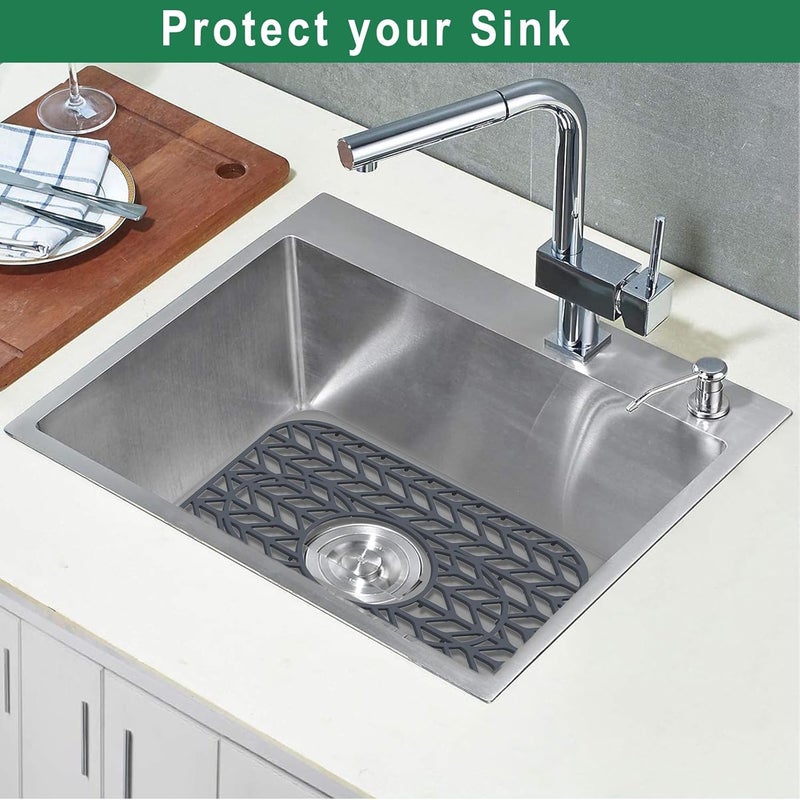 GUUKIN Sink Protectors for Kitchen sink, 13 5/8" x 11 5/8" Folding Non-slip Silicone Mat Grid for Bottom of Farmhouse Stainless Steel Porcelain Sink with 3 Reserved Holes - Image 4