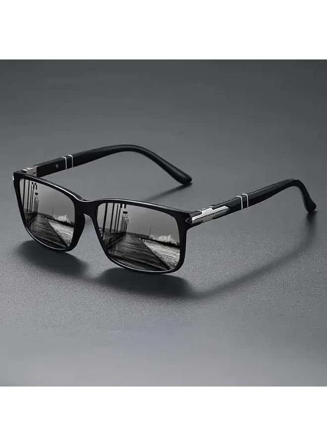 Bright Tea Full Gray Square Glasses Trendy Men PC Frame Travel Photo Props - Image 1