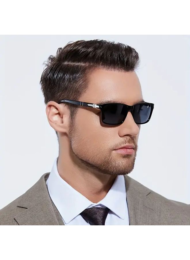 Bright Tea Full Gray Square Glasses Trendy Men PC Frame Travel Photo Props - Image 4
