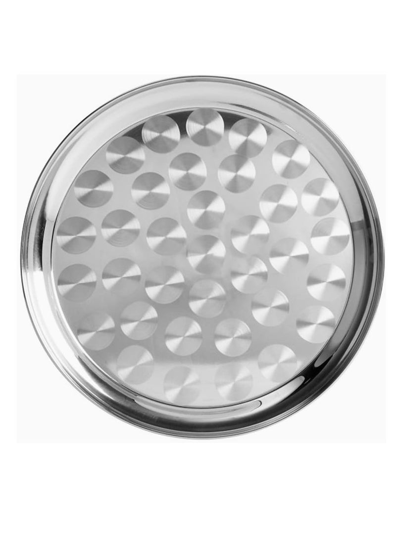 SAQOWARE - Steel Round Tray 45 cm | Sahan | Round Food Serving Tray | Group Food Plate | Biriyani,Mandi,Arabic food Serving Plate | Ramadan Food serving Tray and Fruits and Vegitable - Image 1