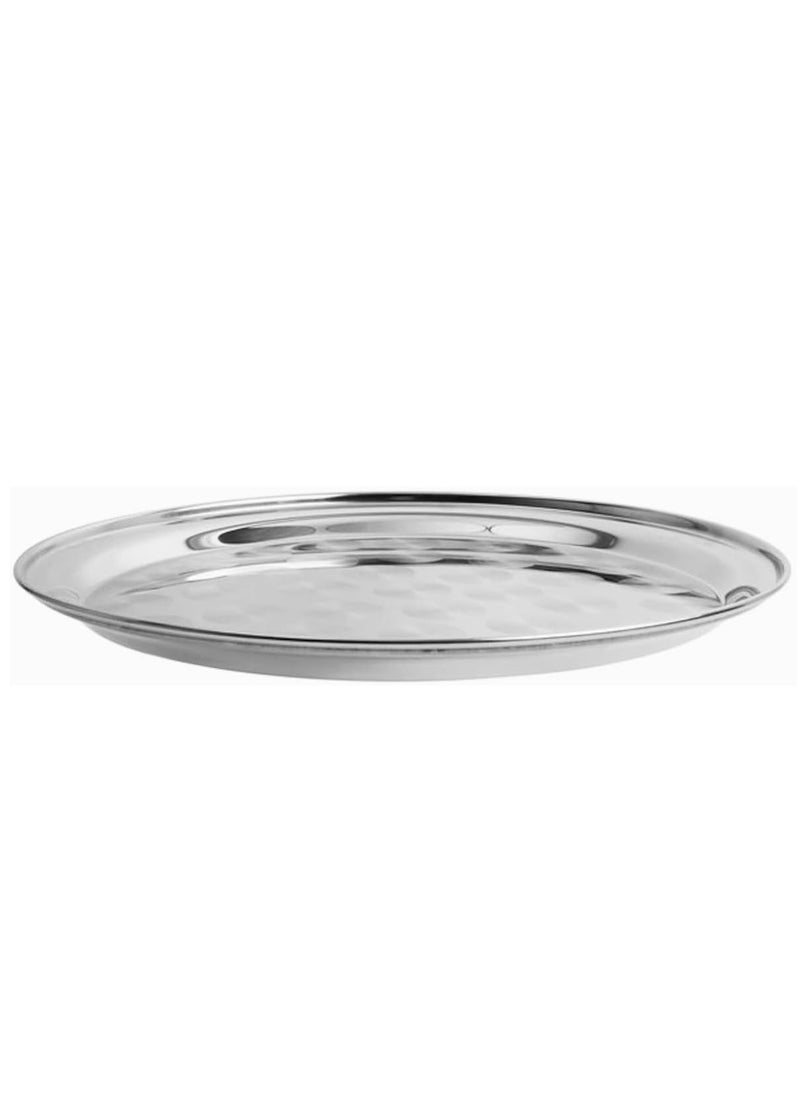 SAQOWARE - Steel Round Tray 45 cm | Sahan | Round Food Serving Tray | Group Food Plate | Biriyani,Mandi,Arabic food Serving Plate | Ramadan Food serving Tray and Fruits and Vegitable - Image 1