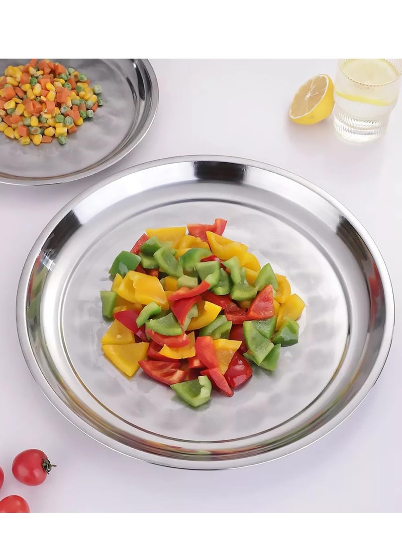 SAQOWARE - Steel Round Tray 45 cm | Sahan | Round Food Serving Tray | Group Food Plate | Biriyani,Mandi,Arabic food Serving Plate | Ramadan Food serving Tray and Fruits and Vegitable - Image 1