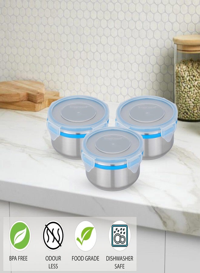 STEELLOCK Stainless Steel Airtight Container| Leak Proof Tiffin Lunch & Storage Boxes | SL-1301-set of 3, 450ml each, Blue - Image 3