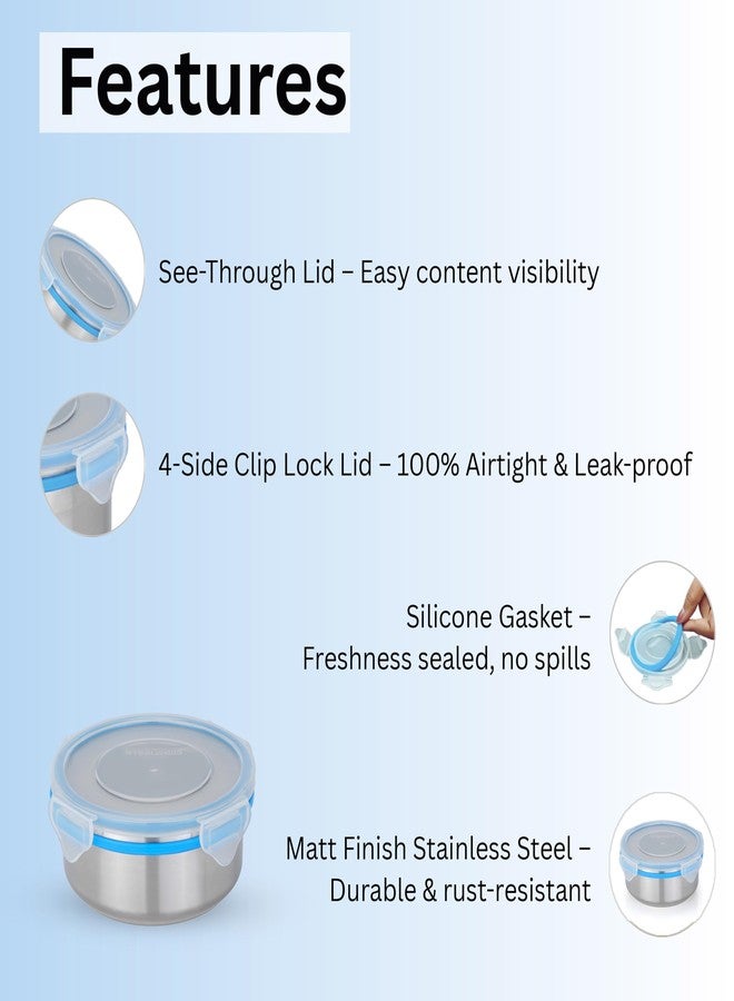 STEELLOCK Stainless Steel Airtight Container| Leak Proof Tiffin Lunch & Storage Boxes | SL-1301-set of 3, 450ml each, Blue - Image 5