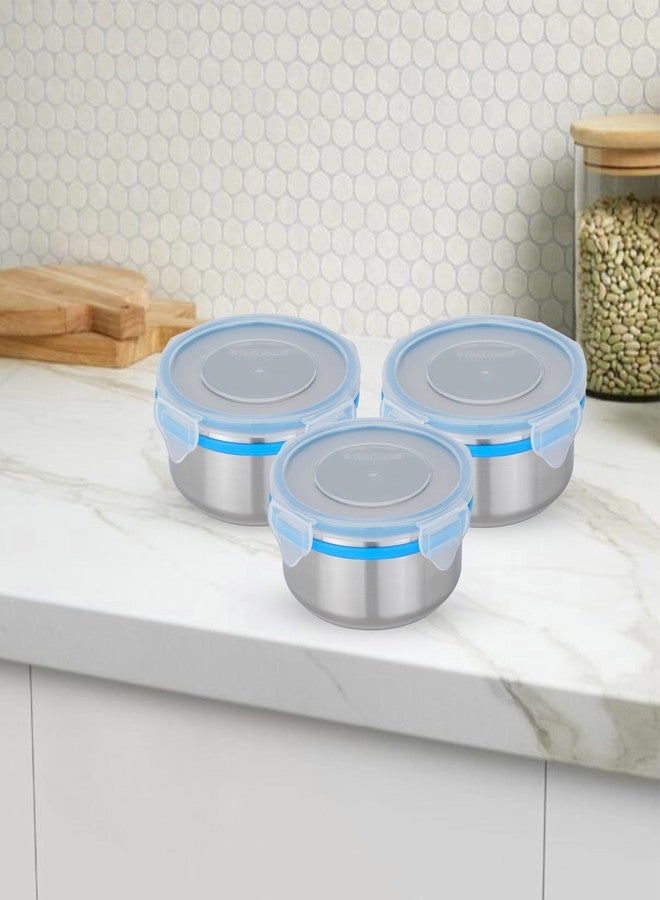 STEELLOCK Stainless Steel Airtight Container| Leak Proof Tiffin Lunch & Storage Boxes | SL-1301-set of 3, 450ml each, Blue - Image 2