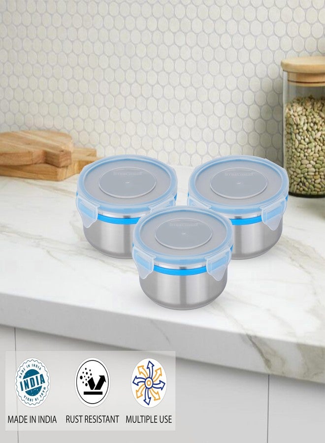 STEELLOCK Stainless Steel Airtight Container| Leak Proof Tiffin Lunch & Storage Boxes | SL-1301-set of 3, 450ml each, Blue - Image 4