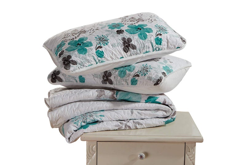 Home Collection 3pc Full/Queen Over Size Bedspread Floral Turquoise Brown Flowers Print 100" X95" New - Image 3