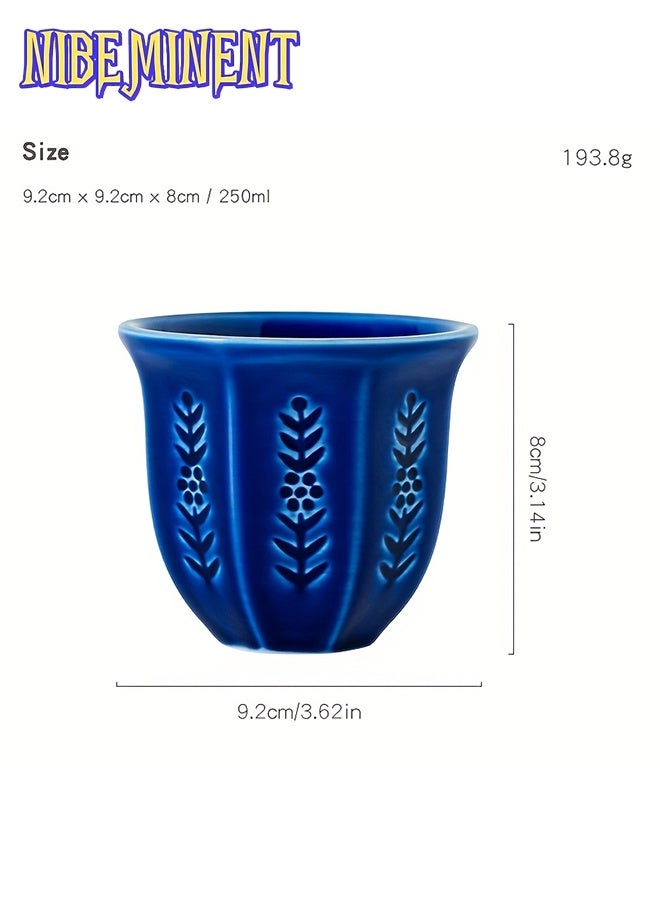 NIBEMINENT فنجان قهوة عربي سيراميك بدون مقبض 250 مل - تصميم مزخرف على شكل توليب للقهوة التركية، الإسبريسو، الشاي العربي، القهوة، هدية وديكور منزلي - Image 1