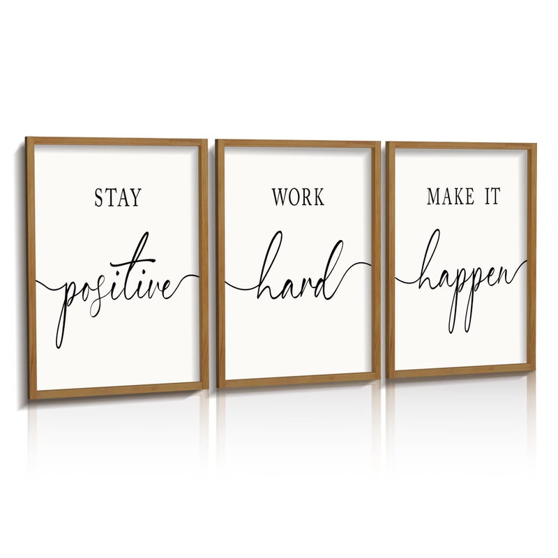 Heiple Motivational Wall Art 11x14 Framed Wooden Inspirational Office Wall Decor for Men Picture Poster Positive Work Hard Quote Wall Decor for Home Office Bedroom Brown 11x14