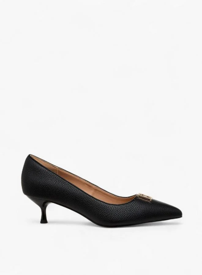 ELLE Women Logo Embellished Kitten Heel Pumps