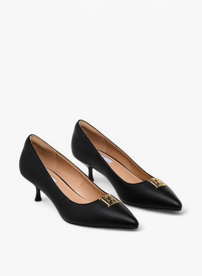 ELLE Women Logo Embellished Kitten Heel Pumps