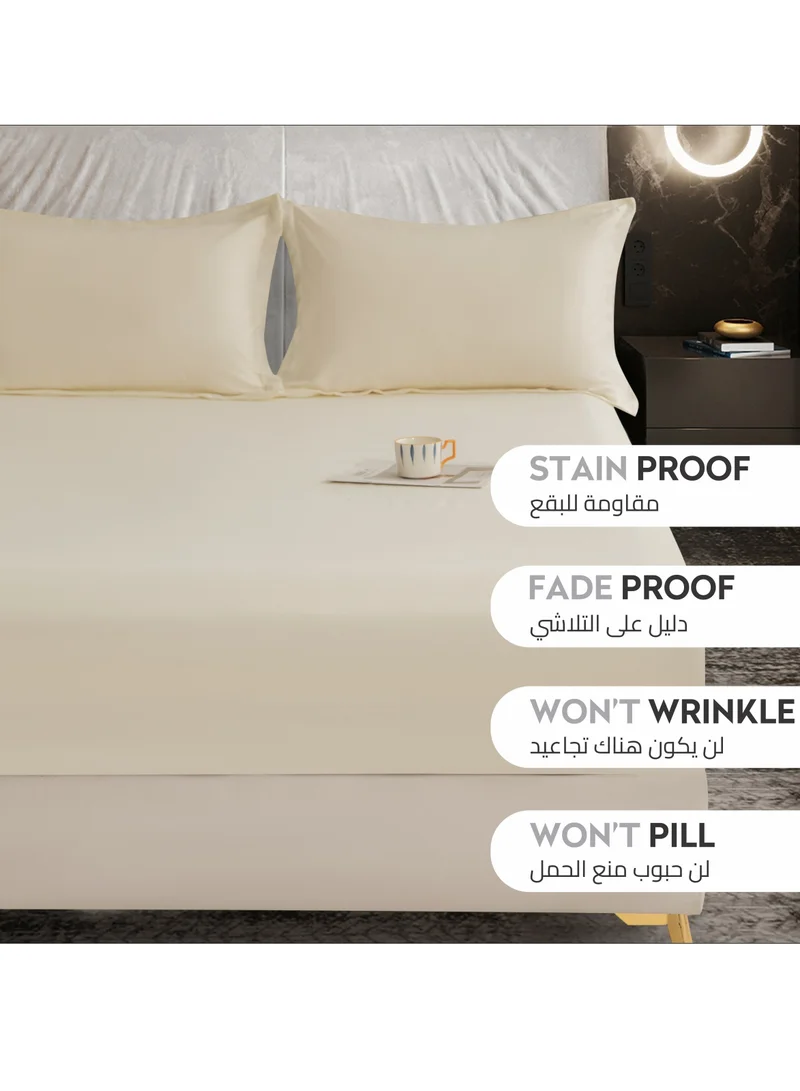 Donetella Bedding Fitted Sheet 2-Pcs Twin Size Solid Bed Sheet Set Fits(120x200CM) With Pillowcases And 30 CM Extra Deep Brushed Microfiber Bed Sheet,Beige