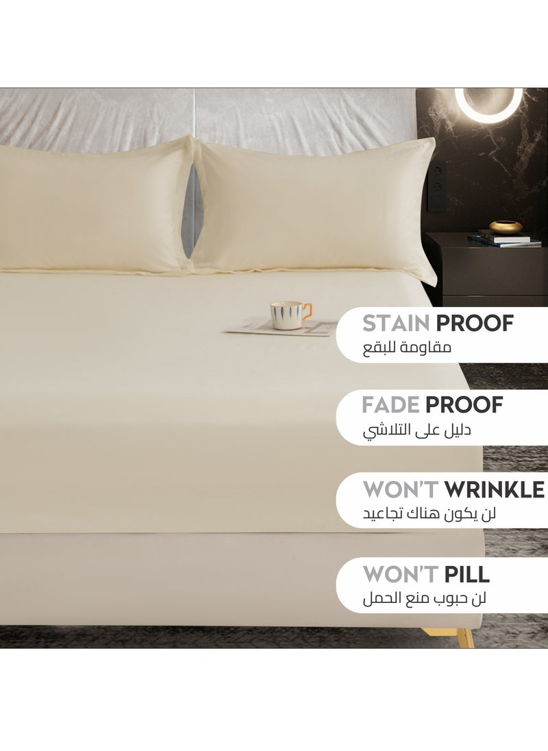 Donetella Bedding Fitted Sheet 2-Pcs Twin Size Solid Bed Sheet Set Fits(120x200CM) With Pillowcases And 30 CM Extra Deep Brushed Microfiber Bed Sheet,Beige  - Image 4