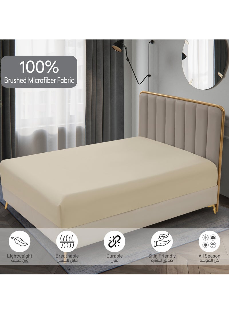 Donetella Bedding Fitted Sheet 2-Pcs Twin Size Solid Bed Sheet Set Fits(120x200CM) With Pillowcases And 30 CM Extra Deep Brushed Microfiber Bed Sheet,Beige  - Image 5