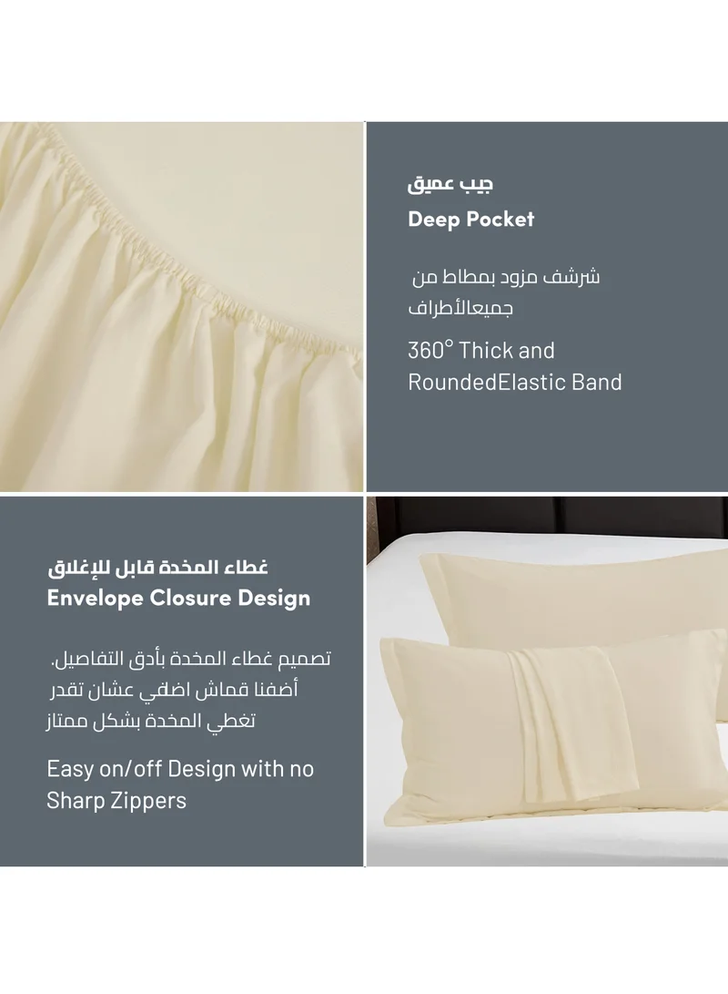 Donetella Bedding Fitted Sheet 2-Pcs Twin Size Solid Bed Sheet Set Fits(120x200CM) With Pillowcases And 30 CM Extra Deep Brushed Microfiber Bed Sheet,Beige