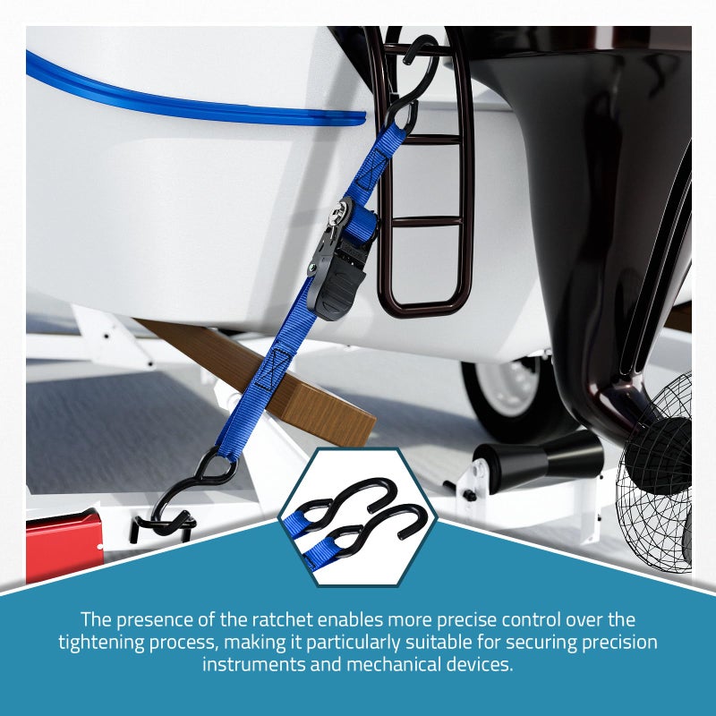 PAULINN Boat Trailer Tie-Downs Straps 1 Inch x 4 FT, 2400 LBS Heavy Duty Adjustable Transom Tie Down Straps Ratchet w/Quick Release Buckle & Anti-Scratch Hooks, for Trailer Marine Jet Ski Pontoon - Image 4
