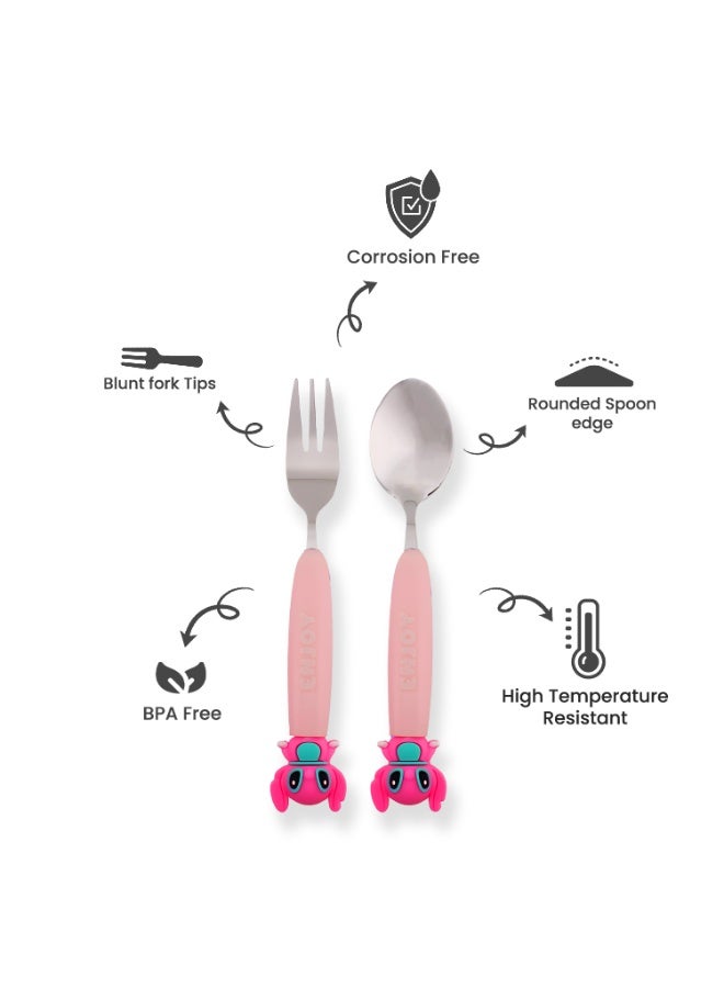 CRAVISTA Stitch Design Kids Cutlery Set with Case - 2-Piece Stainless Steel BPA Free Cutlery Set Includes Spoon, Fork and Case for Lunch Box, Picnic and Travel (Pink) - Image 2
