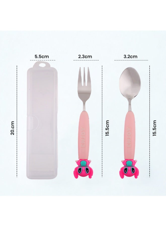 CRAVISTA Stitch Design Kids Cutlery Set with Case - 2-Piece Stainless Steel BPA Free Cutlery Set Includes Spoon, Fork and Case for Lunch Box, Picnic and Travel (Pink) - Image 4