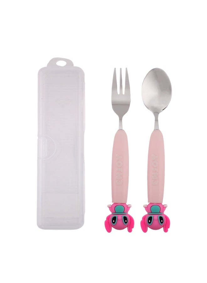 CRAVISTA Stitch Design Kids Cutlery Set with Case - 2-Piece Stainless Steel BPA Free Cutlery Set Includes Spoon, Fork and Case for Lunch Box, Picnic and Travel (Pink) - Image 1