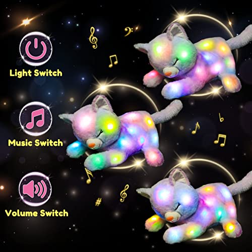Hopearl LED Musical Stuffed Cat Lighting Up Singing Plush Toy Playset Mommy Cat with 3 Baby Kittens in her Tummy Lullaby Animated Soothe for Mom Kids Toddler Girls, Rainbow, 18'' - Image 4
