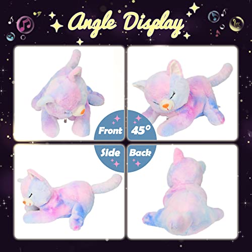 Hopearl LED Musical Stuffed Cat Lighting Up Singing Plush Toy Playset Mommy Cat with 3 Baby Kittens in her Tummy Lullaby Animated Soothe for Mom Kids Toddler Girls, Rainbow, 18'' - Image 3