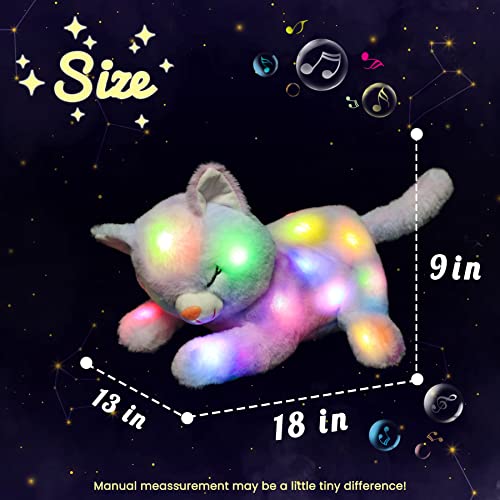Hopearl LED Musical Stuffed Cat Lighting Up Singing Plush Toy Playset Mommy Cat with 3 Baby Kittens in her Tummy Lullaby Animated Soothe for Mom Kids Toddler Girls, Rainbow, 18'' - Image 2