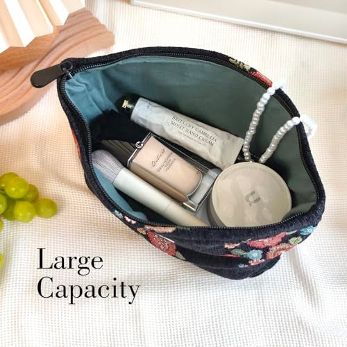 STARDW Aesthetic Floral Makeup Bag Cute Small Cosmetic Bags for Women Girls, Travel Toiletry Bag Large Capacity Zipper Makeup Pouch, Purse Organizer Pouches (Vintage Flowers) - Image 3