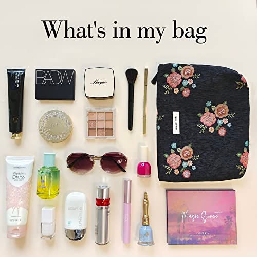 STARDW Aesthetic Floral Makeup Bag Cute Small Cosmetic Bags for Women Girls, Travel Toiletry Bag Large Capacity Zipper Makeup Pouch, Purse Organizer Pouches (Vintage Flowers) - Image 4