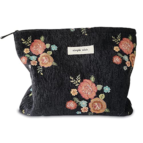 STARDW Aesthetic Floral Makeup Bag Cute Small Cosmetic Bags for Women Girls, Travel Toiletry Bag Large Capacity Zipper Makeup Pouch, Purse Organizer Pouches (Vintage Flowers) - Image 1