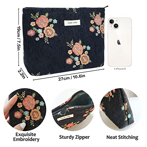 STARDW Aesthetic Floral Makeup Bag Cute Small Cosmetic Bags for Women Girls, Travel Toiletry Bag Large Capacity Zipper Makeup Pouch, Purse Organizer Pouches (Vintage Flowers) - Image 5
