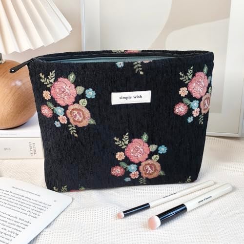 STARDW Aesthetic Floral Makeup Bag Cute Small Cosmetic Bags for Women Girls, Travel Toiletry Bag Large Capacity Zipper Makeup Pouch, Purse Organizer Pouches (Vintage Flowers) - Image 2