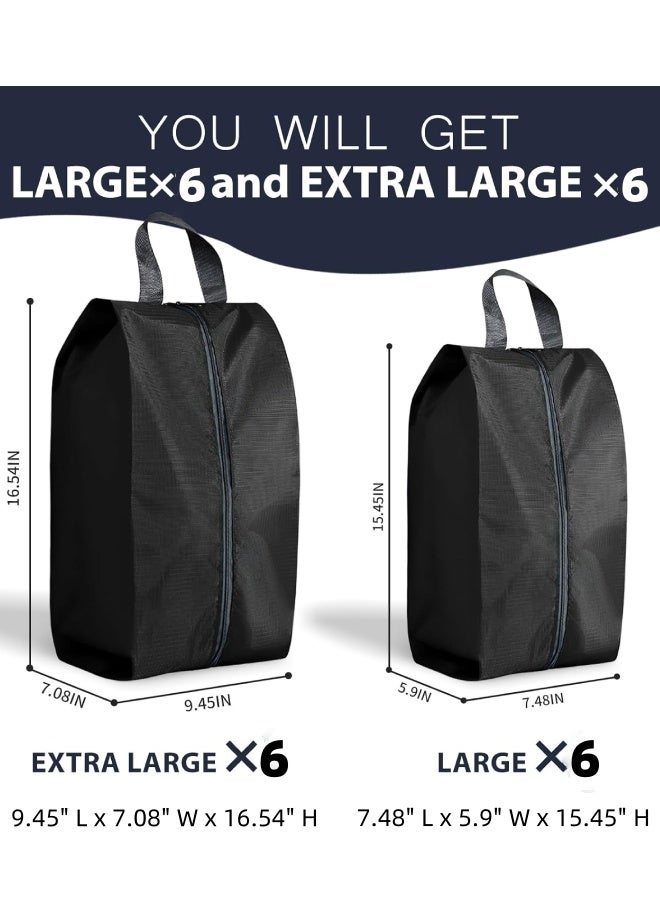 فَرَحُوم حقائب أحذية للسفر، 12 قطع، حقائب تخزين أحذية مقاومة للماء مع سحاب، منظم تخزين أحذية متعدد الوظائف ومضاد للغبار مع مقبض، من مستلزمات السفر للرجال والنساء، باللون الأسود - Image 2