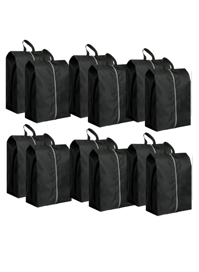 فَرَحُوم حقائب أحذية للسفر، 12 قطع، حقائب تخزين أحذية مقاومة للماء مع سحاب، منظم تخزين أحذية متعدد الوظائف ومضاد للغبار مع مقبض، من مستلزمات السفر للرجال والنساء، باللون الأسود - Image 1