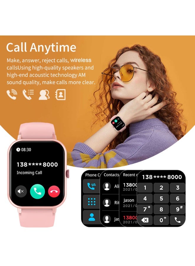 لييج ساعة ذكية رجالية مربعة الشكل بشريط وردي مقاس 1.82 بوصة، متعددة الوظائف، مقاومة للماء، عداد خطوات، منبه، إجراء مكالمات لاسلكية، مراقبة الصحة، وإشعارات الرسائل. - Image 4