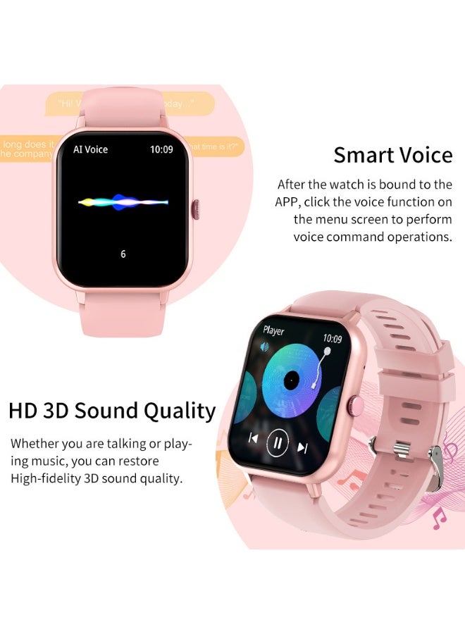 لييج ساعة ذكية رجالية مربعة الشكل بشريط وردي مقاس 1.82 بوصة، متعددة الوظائف، مقاومة للماء، عداد خطوات، منبه، إجراء مكالمات لاسلكية، مراقبة الصحة، وإشعارات الرسائل. - Image 2