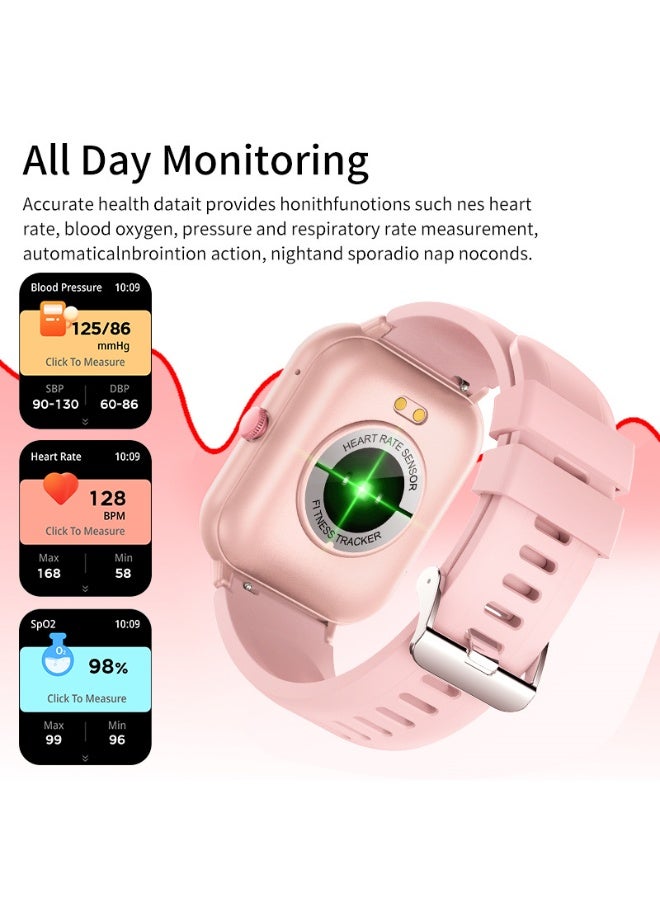 لييج ساعة ذكية رجالية مربعة الشكل بشريط وردي مقاس 1.82 بوصة، متعددة الوظائف، مقاومة للماء، عداد خطوات، منبه، إجراء مكالمات لاسلكية، مراقبة الصحة، وإشعارات الرسائل. - Image 3