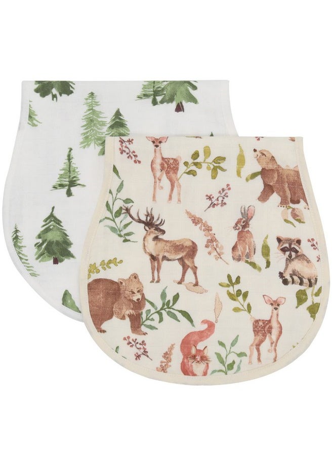 LifeTree - Muslin Baby Burp Cloths Sets For Unisex 2 Pack Large Viscose From Bamboo Cotton Burping Clothes For Newborn Baby Girls And Boys Woodland Animals & Pine Tree - Image 1
