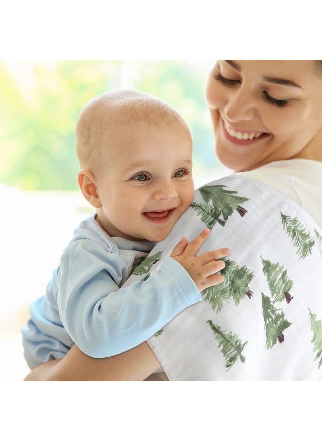 LifeTree - Muslin Baby Burp Cloths Sets For Unisex 2 Pack Large Viscose From Bamboo Cotton Burping Clothes For Newborn Baby Girls And Boys Woodland Animals & Pine Tree - Image 1