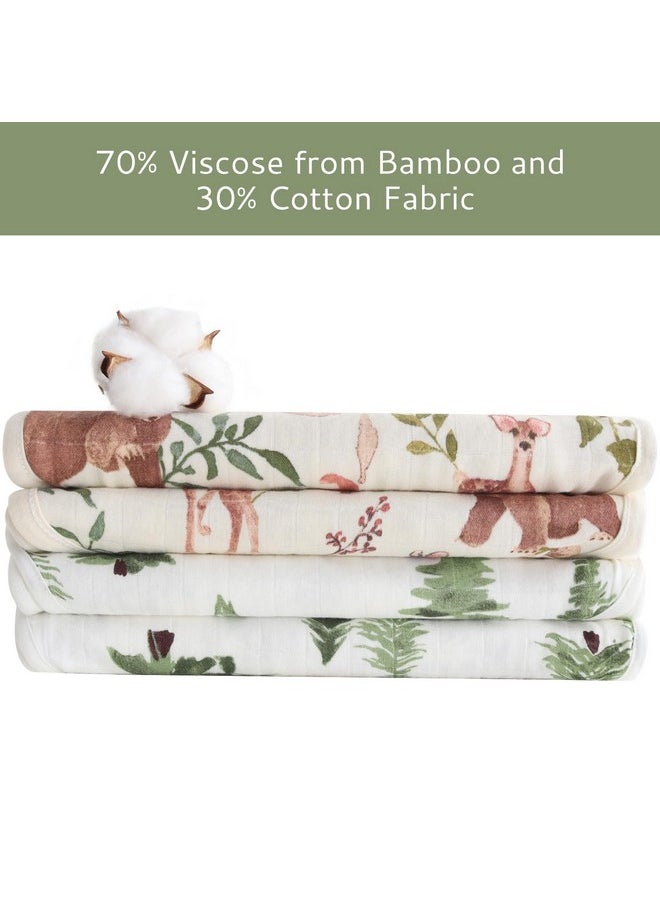 LifeTree - Muslin Baby Burp Cloths Sets For Unisex 2 Pack Large Viscose From Bamboo Cotton Burping Clothes For Newborn Baby Girls And Boys Woodland Animals & Pine Tree - Image 1