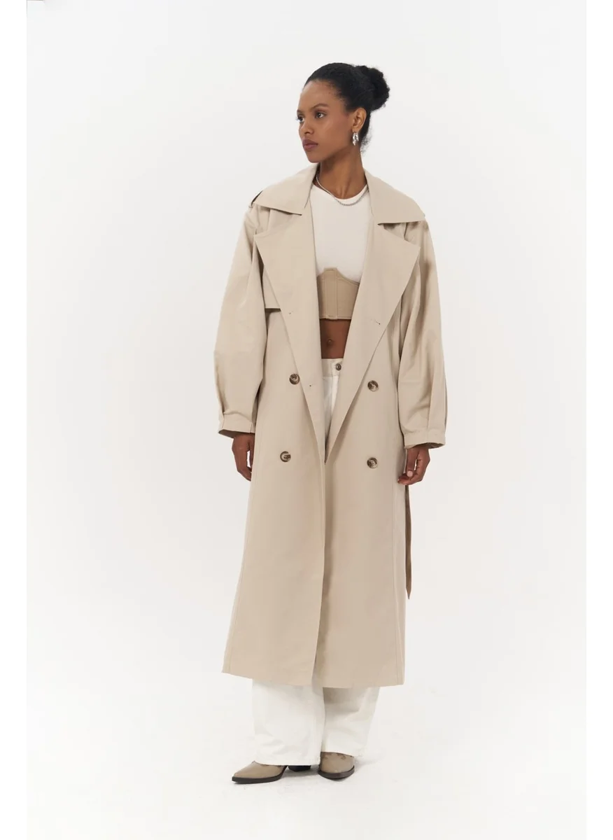 Mai Collection Aubree Beige Oversize Trench Coat