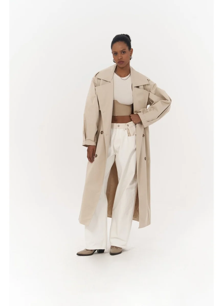 Mai Collection Aubree Beige Oversize Trench Coat