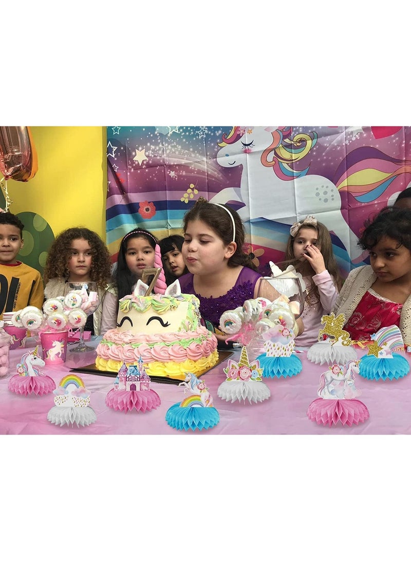 9 Pcs Rainbow Unicorn Honeycomb Centerpiece Table Decorations, Unicorn Theme Table Toppers for Kids Birthday Party, Baby Shower, Family Events, Double-Sided Cardstock Table Decor - Image 4