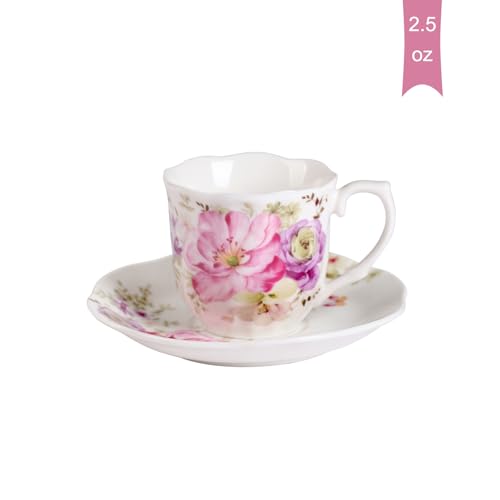GuangYang 12 Pieces (Tiny Style) Espresso Cups and Saucers，2.5 ounce/80ml，Set of 6,Mini Premium Porcelain Coffee Cup Set, Fancy Flower Pattern Design - Image 3