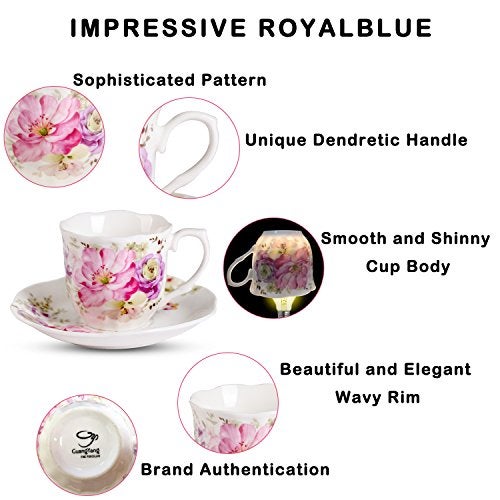 GuangYang 12 Pieces (Tiny Style) Espresso Cups and Saucers，2.5 ounce/80ml，Set of 6,Mini Premium Porcelain Coffee Cup Set, Fancy Flower Pattern Design - Image 5