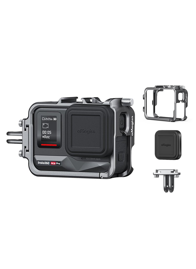 Captaintech 360 Ace Series Aluminum Frame Cage with Silicone Lens Case for Insta360 Ace/Ace Pro, Durable Metal Housing with Cold Shoe Mount, Compatible with Official Pivot Stand Mount.  - Image 1
