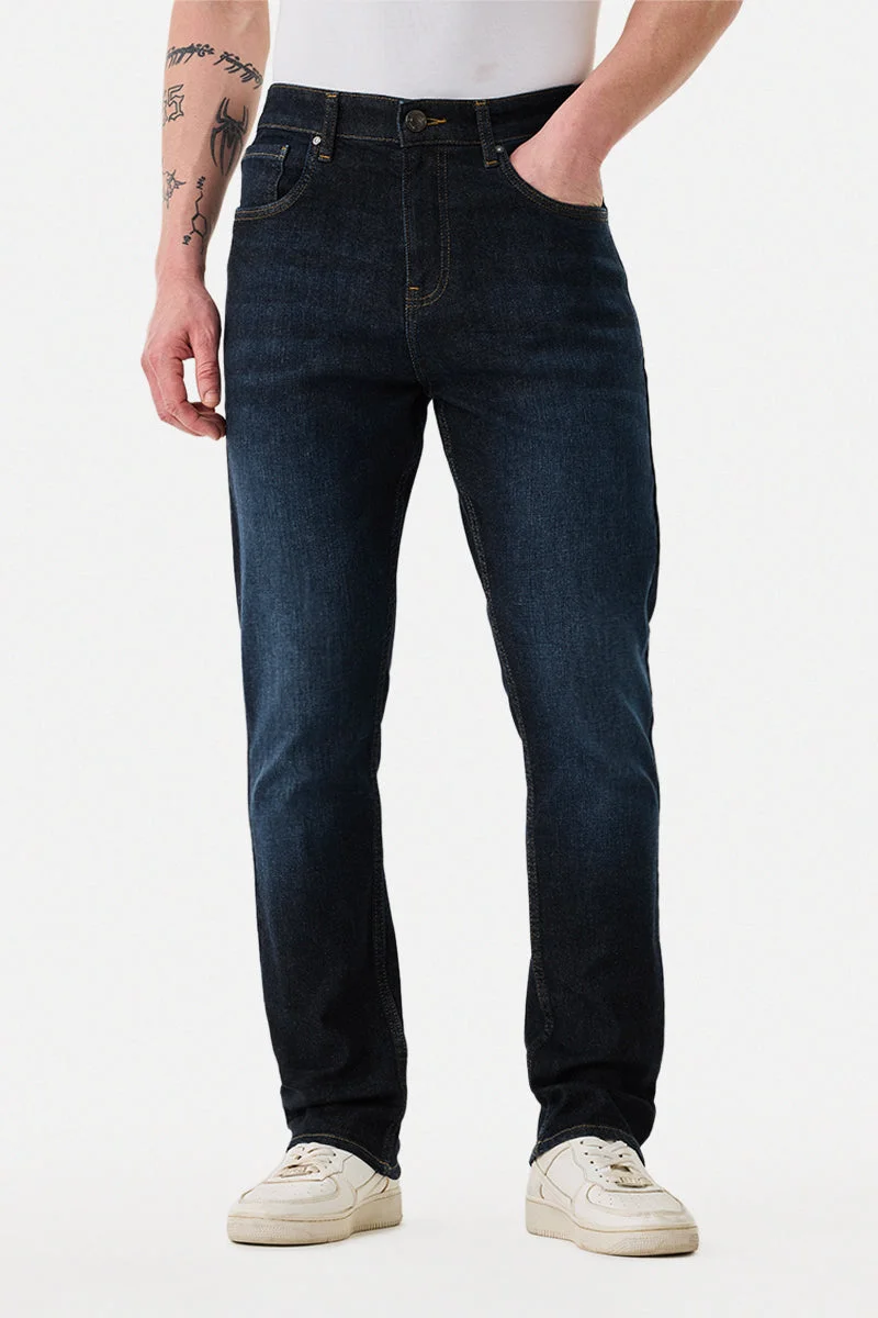 SNITCH Navy Slim Fit Washed Jeans for Men | Best Price UAE