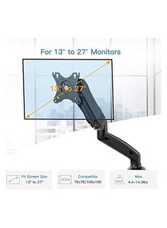 erorex Single Monitor Stand Articulating Gas Spring Monitor Arm Adjustable VESA Mount Desk Stand with Clamp and Grommet Base - Fits 13 to 27 Inch LCD Computer Monitors up to14.3lbs VESA 75x75 100x100  - Image 2